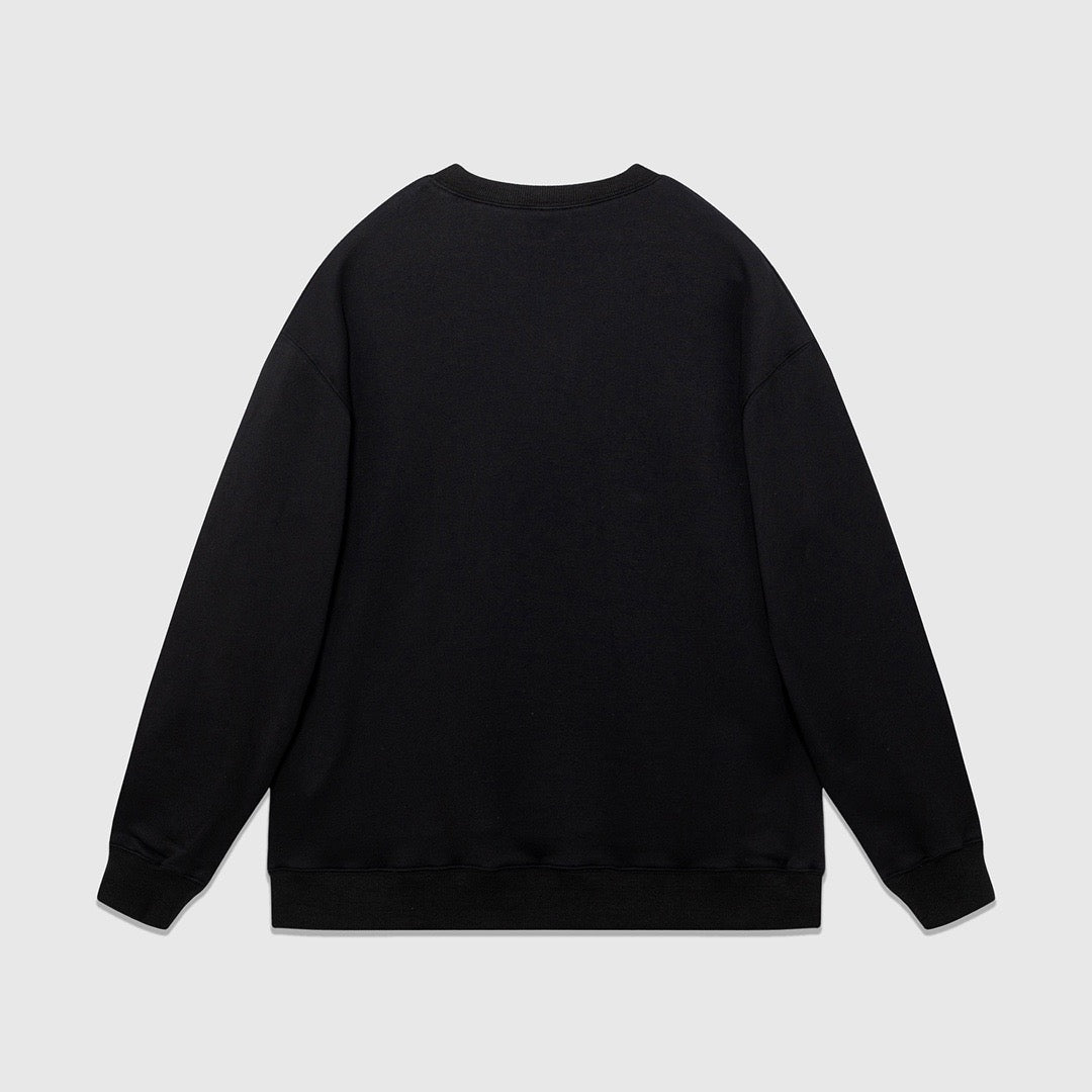 Black Cotton Chest Text Crewneck - Men's