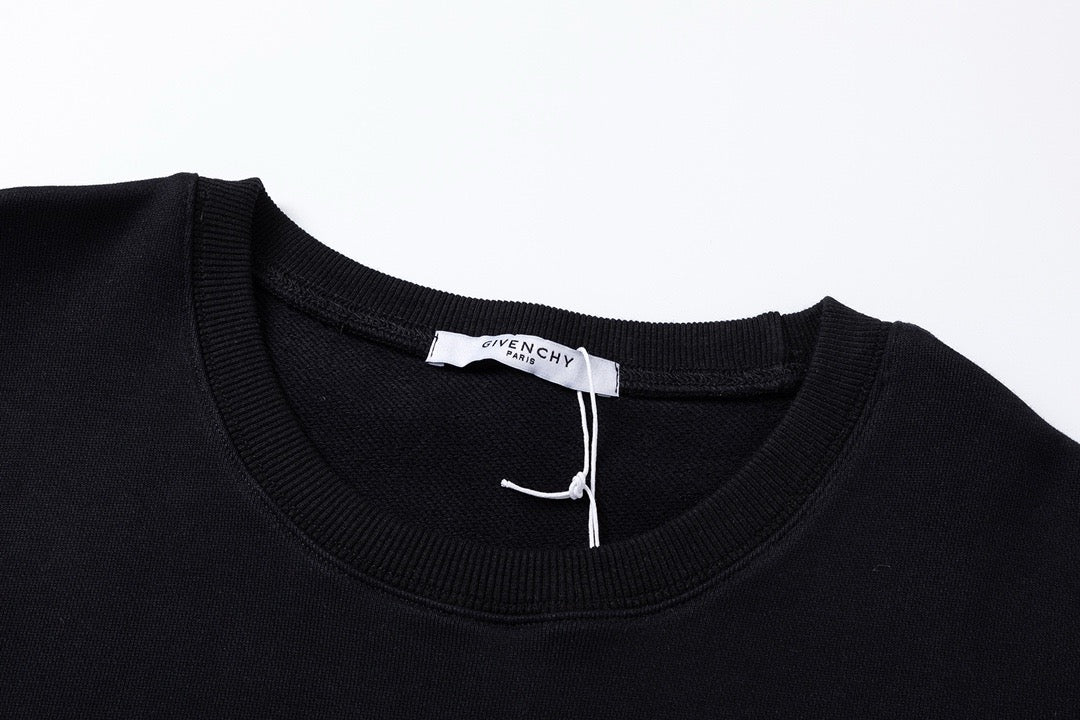 Black Cotton Chest Text Crewneck - Men's