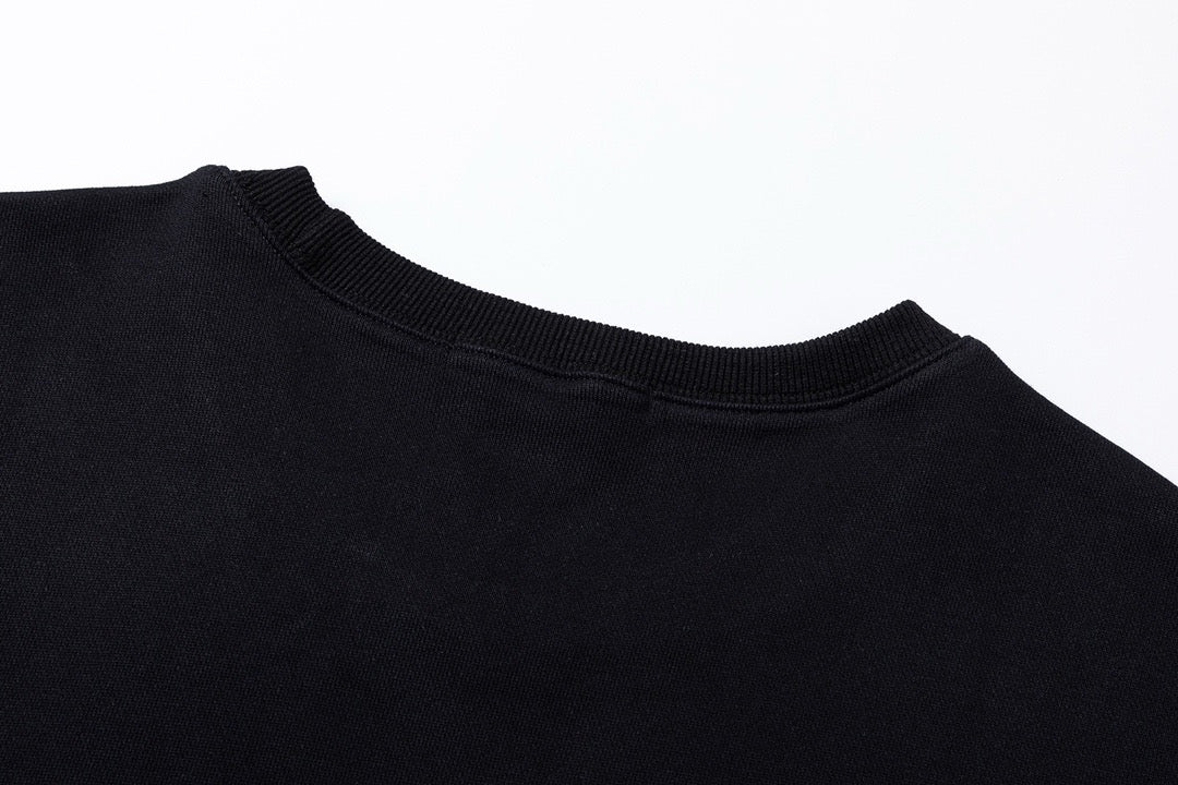 Black Cotton Chest Text Crewneck - Men's