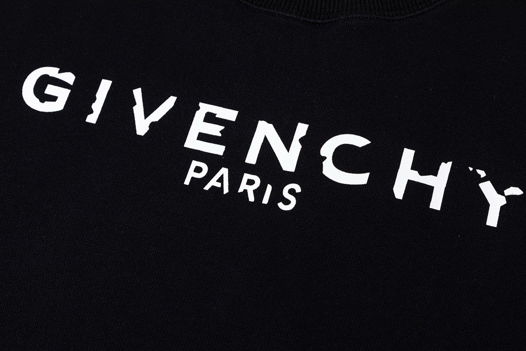 Black Cotton Chest Text Crewneck - Men's