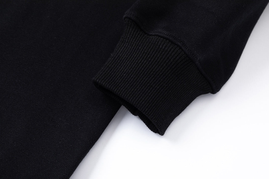 Black Cotton Chest Text Crewneck - Men's