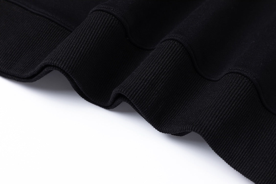Black Cotton Chest Text Crewneck - Men's