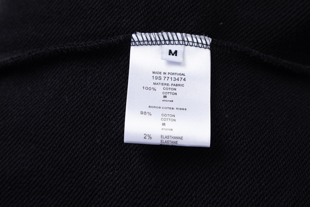 Black Cotton Chest Text Crewneck - Men's