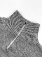 Black Wool Plain Half-Zip - Men's
