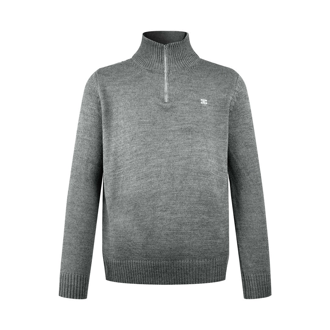 Black Wool Plain Half-Zip - Men's