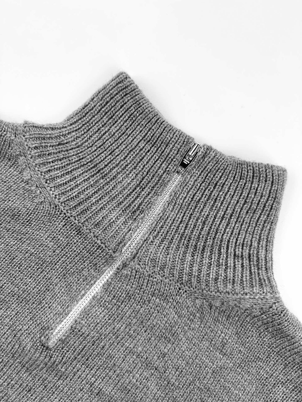 Black Wool Plain Half-Zip - Men's