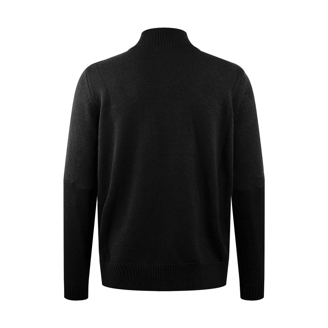 Black Wool Plain Half-Zip - Men's