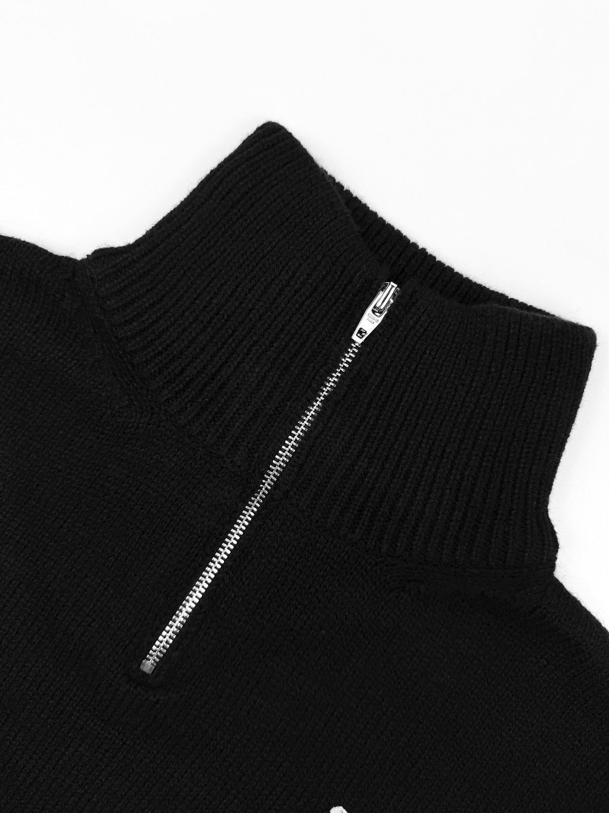 Black Wool Plain Half-Zip - Men's