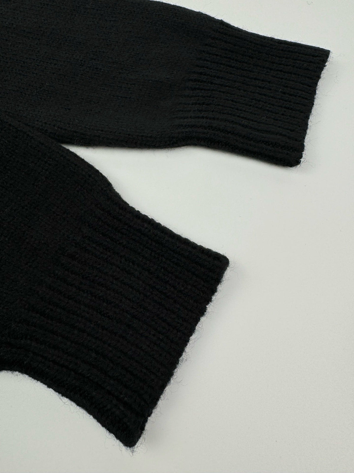 Black Wool Plain Half-Zip - Men's
