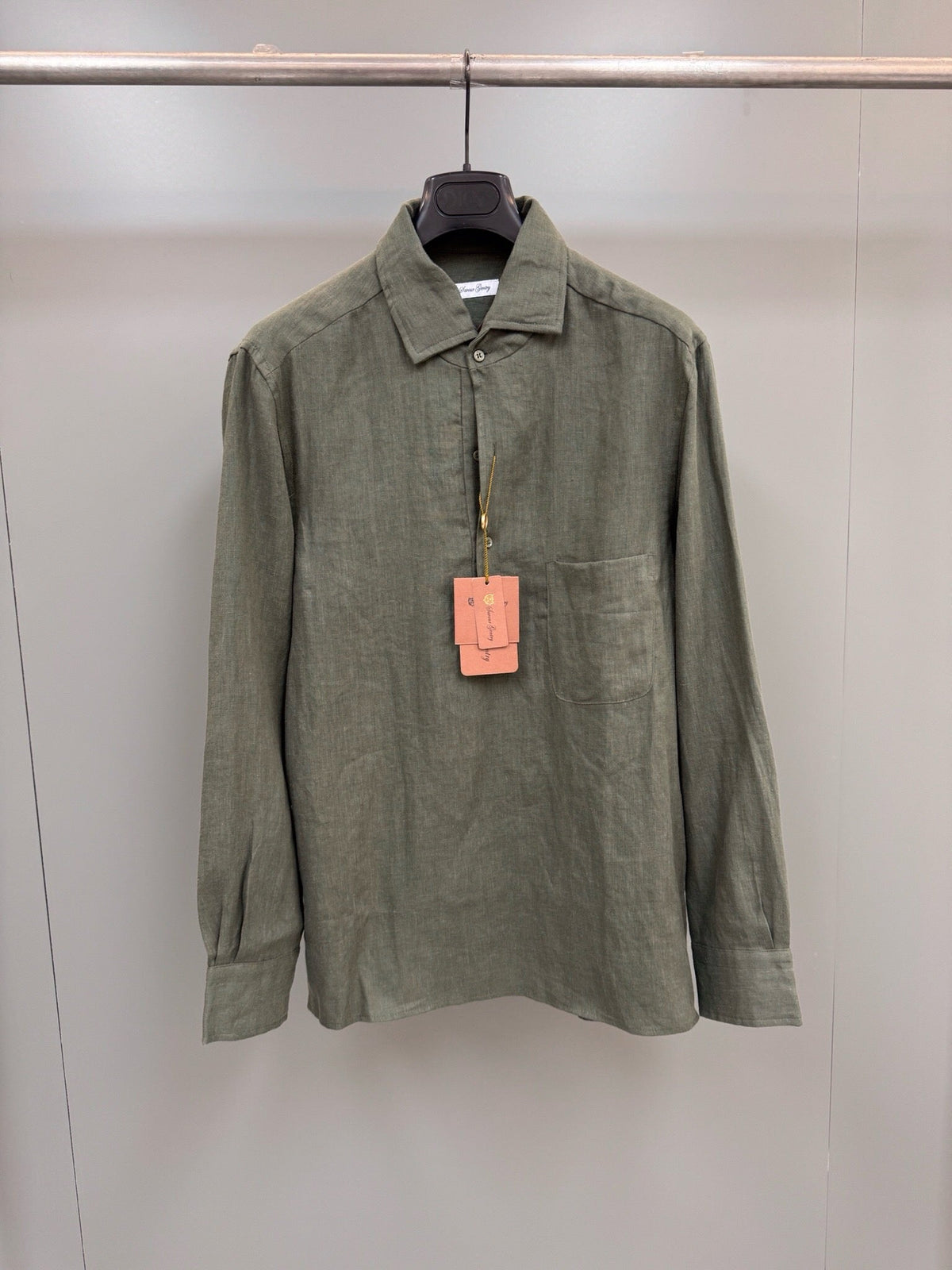Olive Cotton Plain Long-Sleeve - Men's