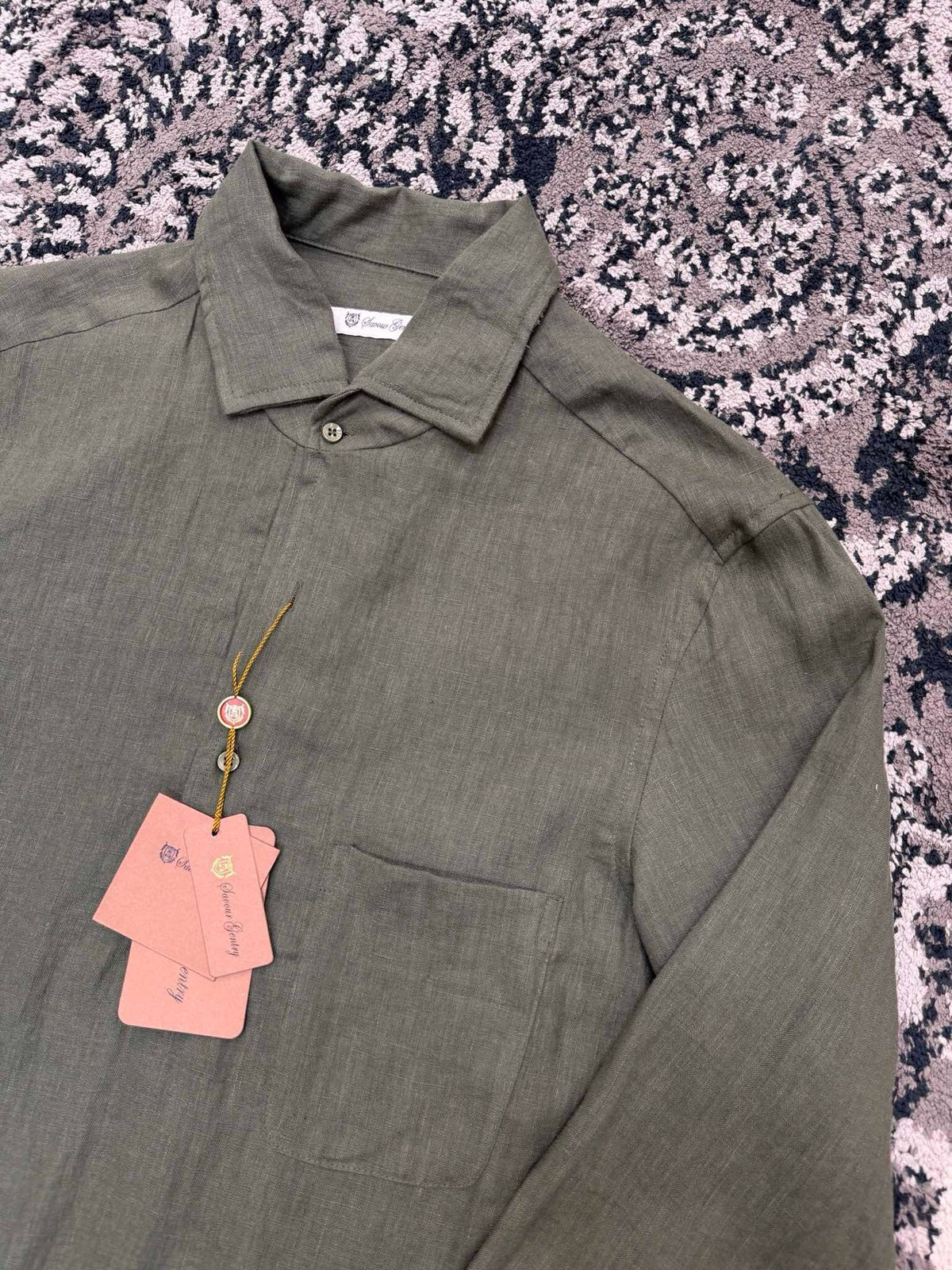 Olive Cotton Plain Long-Sleeve - Men's