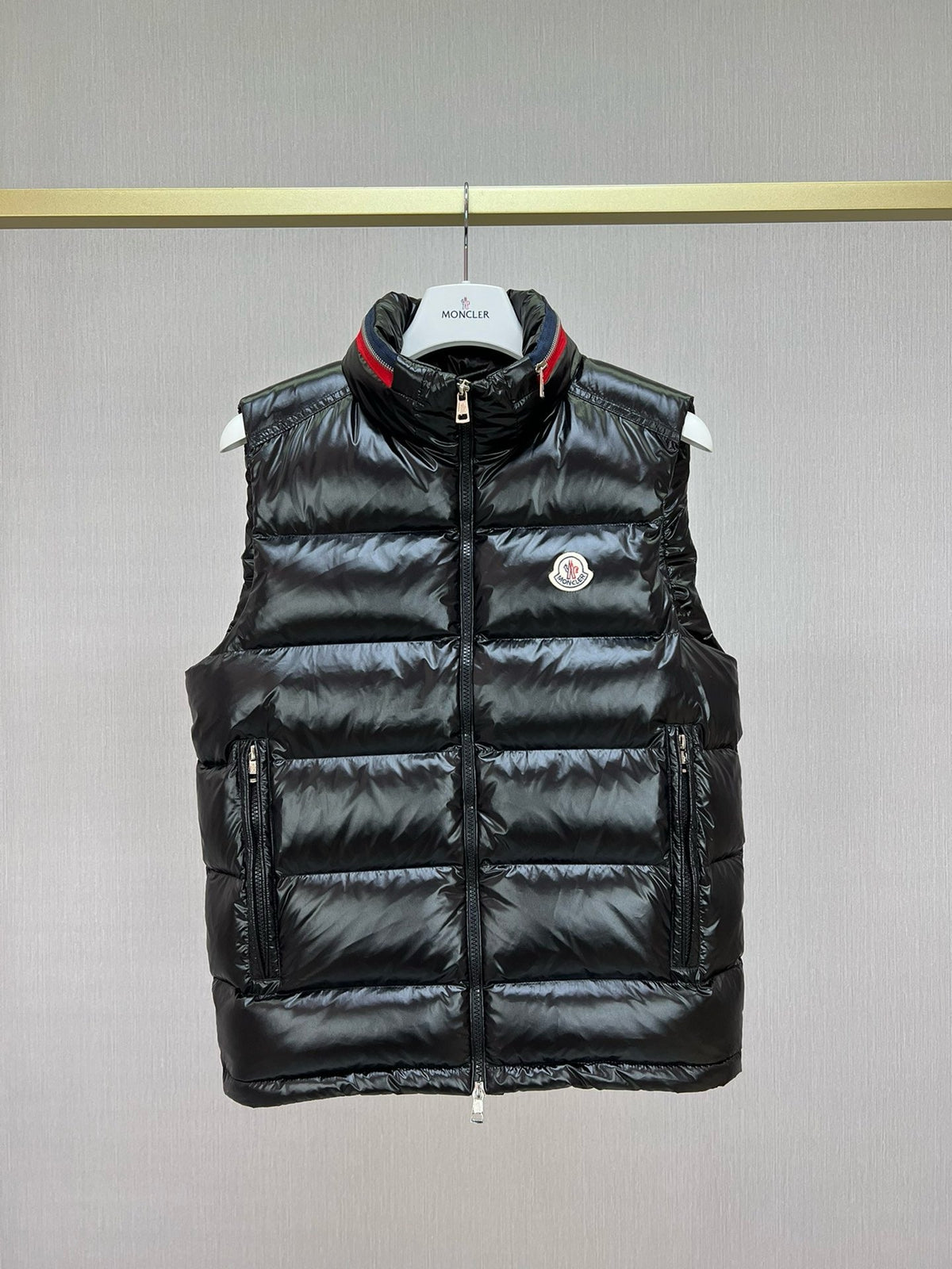Black Nylon Contrast Collar Gilet - Men's