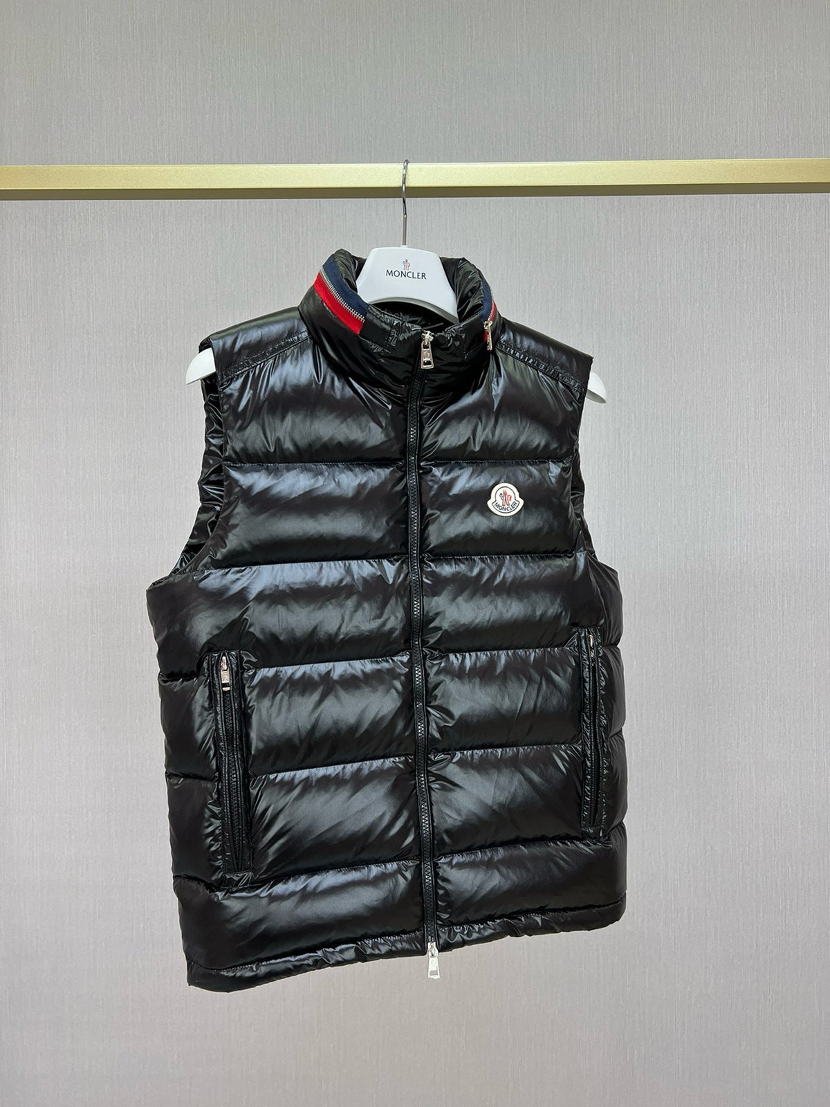 Black Nylon Contrast Collar Gilet - Men's