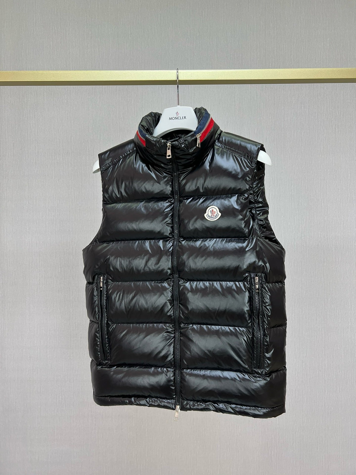Black Nylon Contrast Collar Gilet - Men's