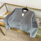 Grey Wool Ribbed Cardigan - Women's