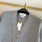 Grey Wool Ribbed Cardigan - Women's
