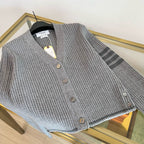 Grey Wool Ribbed Cardigan - Women's