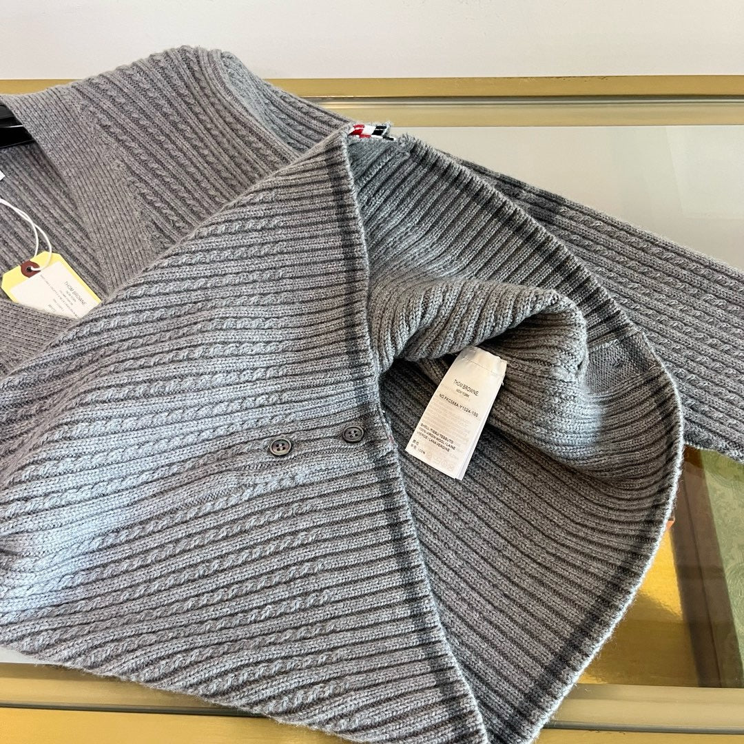 Grey Wool Ribbed Cardigan - Women's
