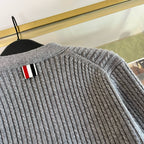 Grey Wool Ribbed Cardigan - Women's