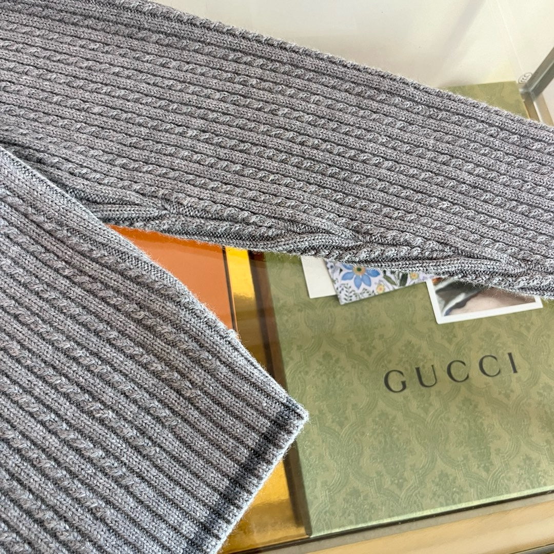 Grey Wool Ribbed Cardigan - Women's