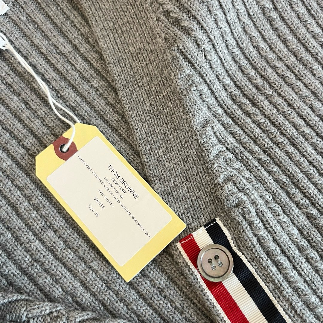 Grey Wool Ribbed Cardigan - Women's