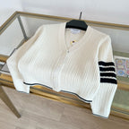 Grey Wool Ribbed Cardigan - Women's