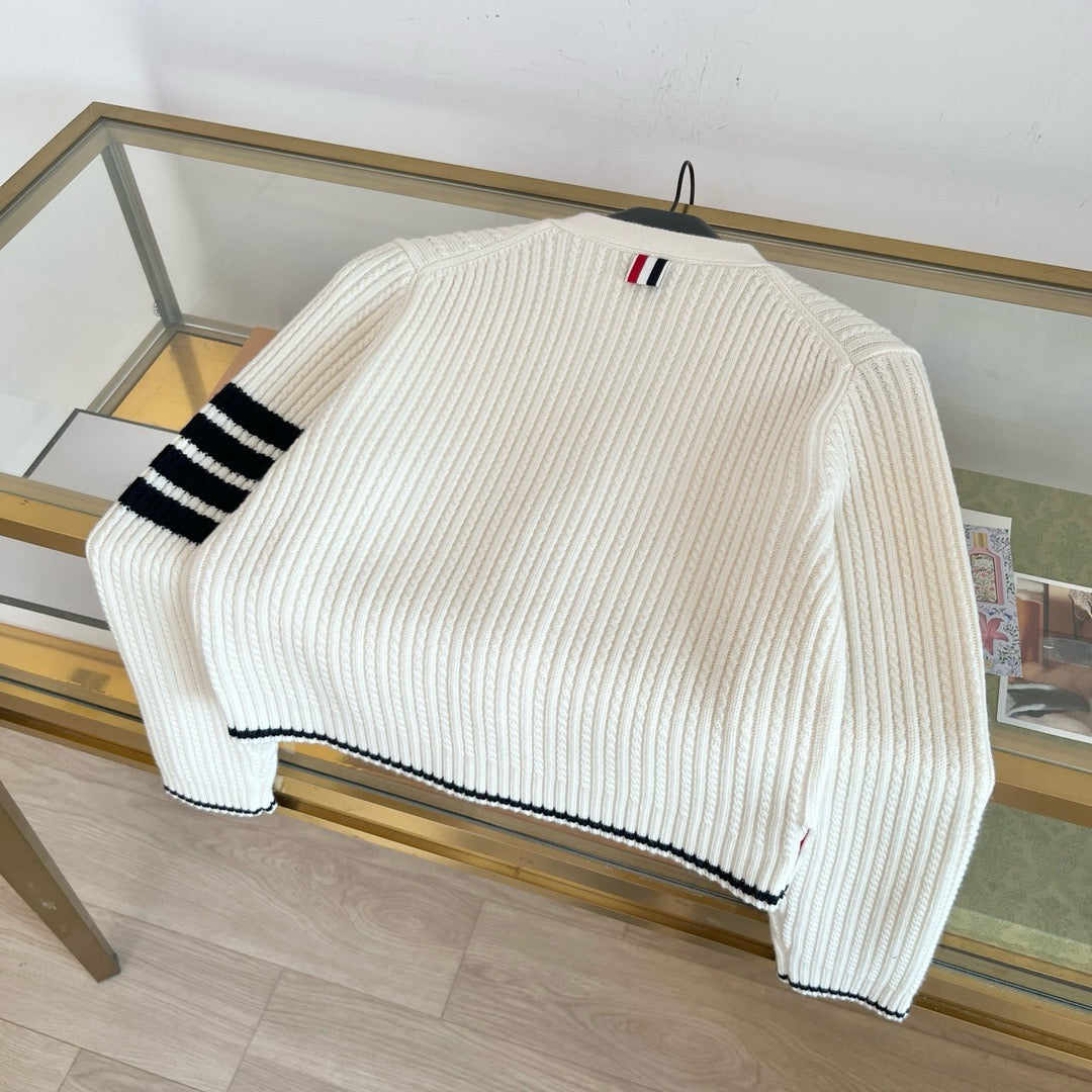 Grey Wool Ribbed Cardigan - Women's