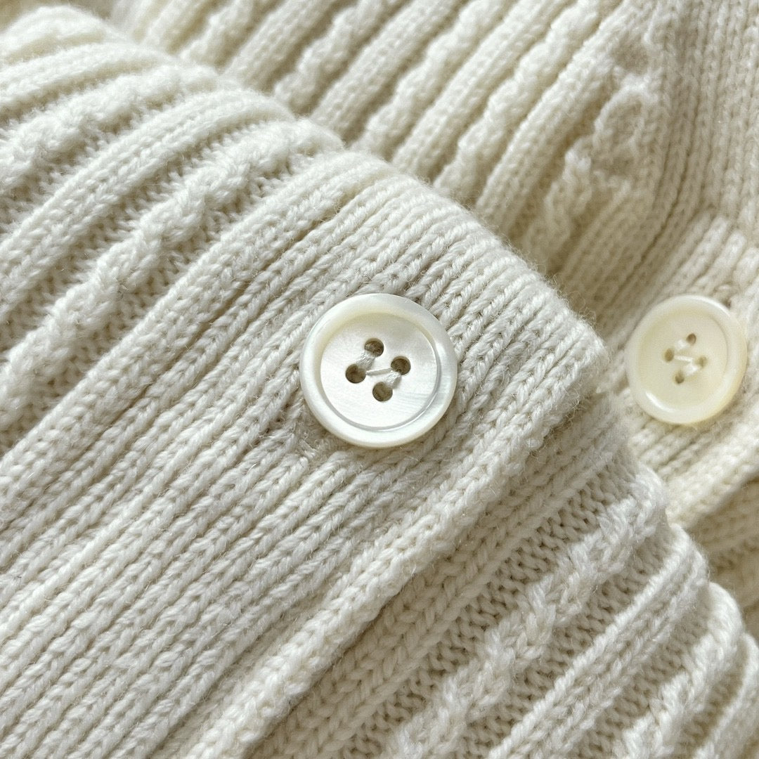 Grey Wool Ribbed Cardigan - Women's