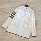 Cream Wool Bar Stripe Cardigan - Men's