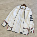 Cream Wool Bar Stripe Cardigan - Men's