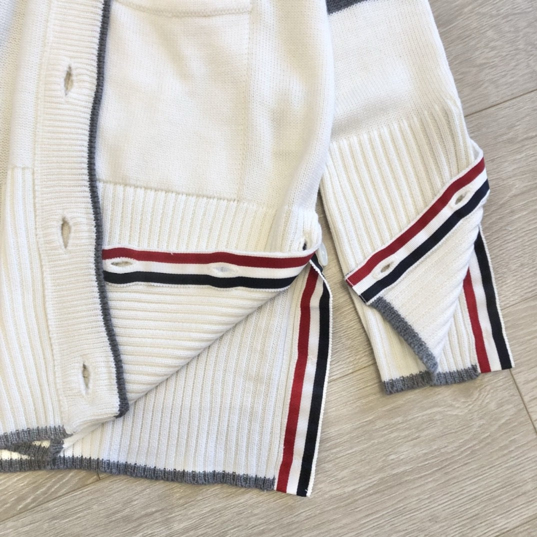 Cream Wool Bar Stripe Cardigan - Men's