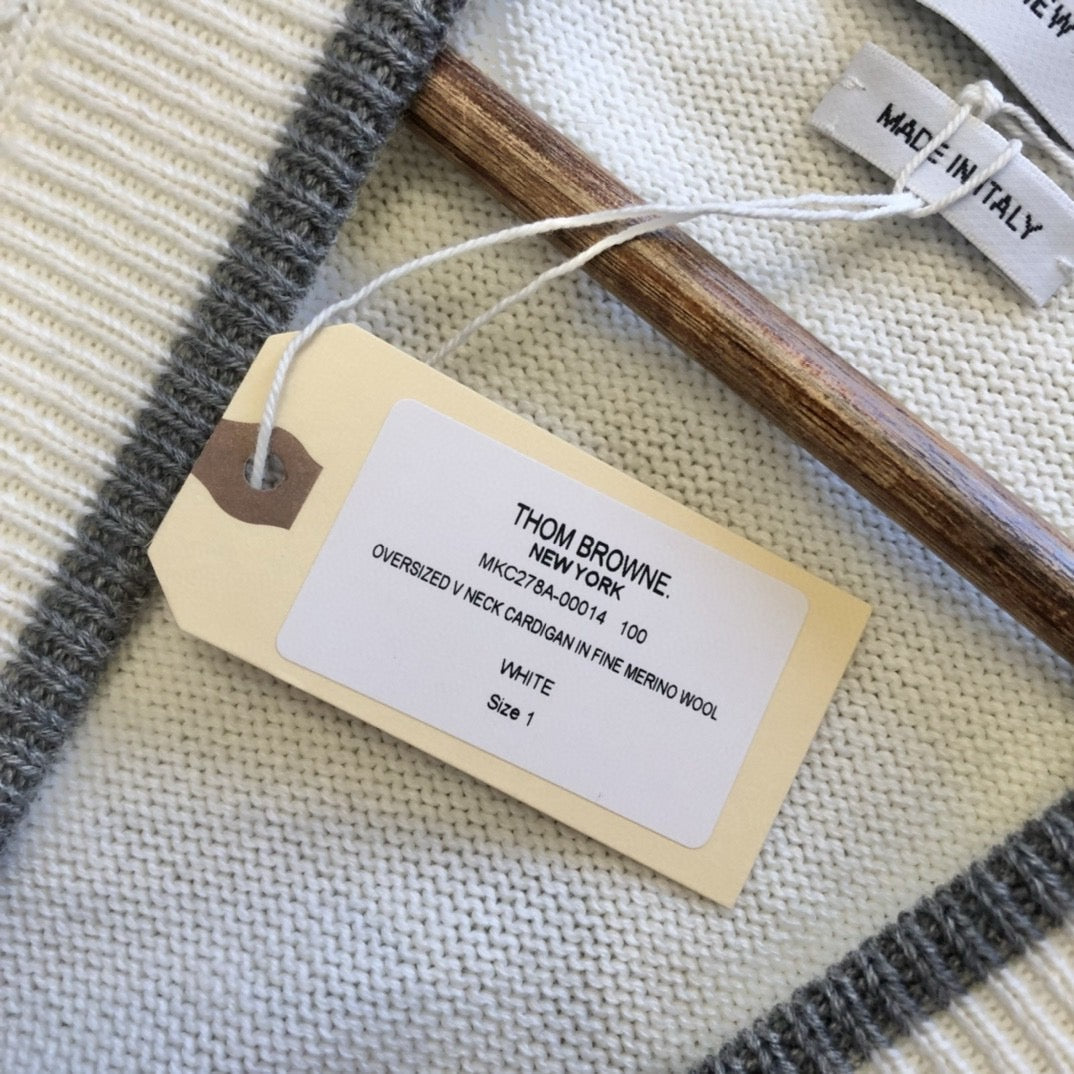 Cream Wool Bar Stripe Cardigan - Men's