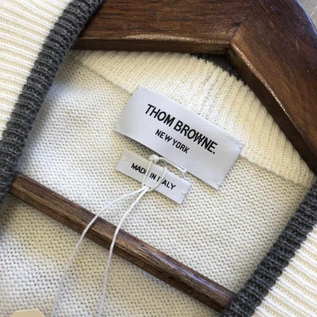 Cream Wool Bar Stripe Cardigan - Men's