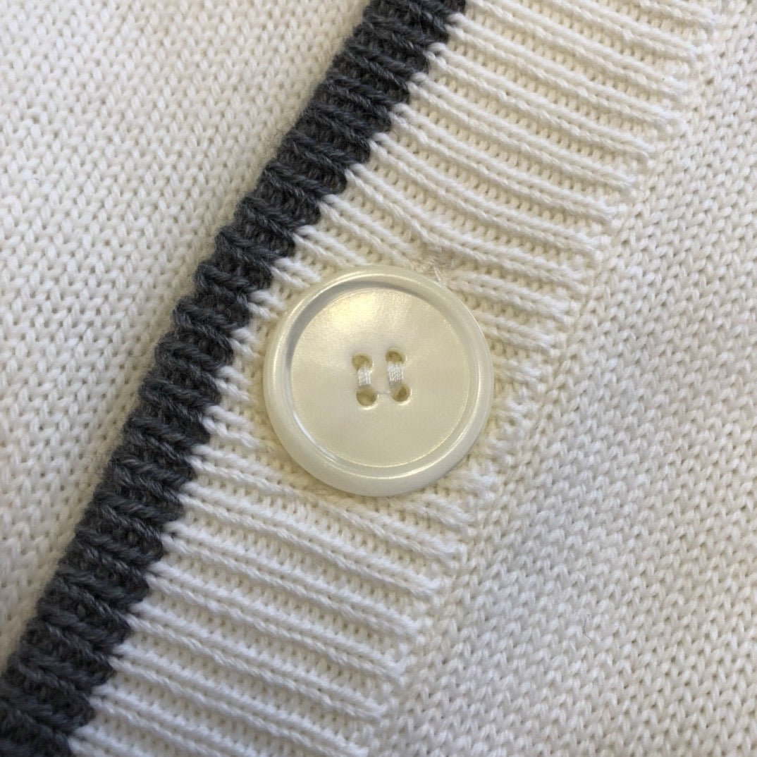 Cream Wool Bar Stripe Cardigan - Men's