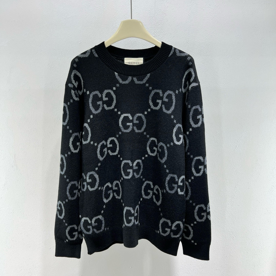 Black Jacquard Monogram Crewneck - Men's