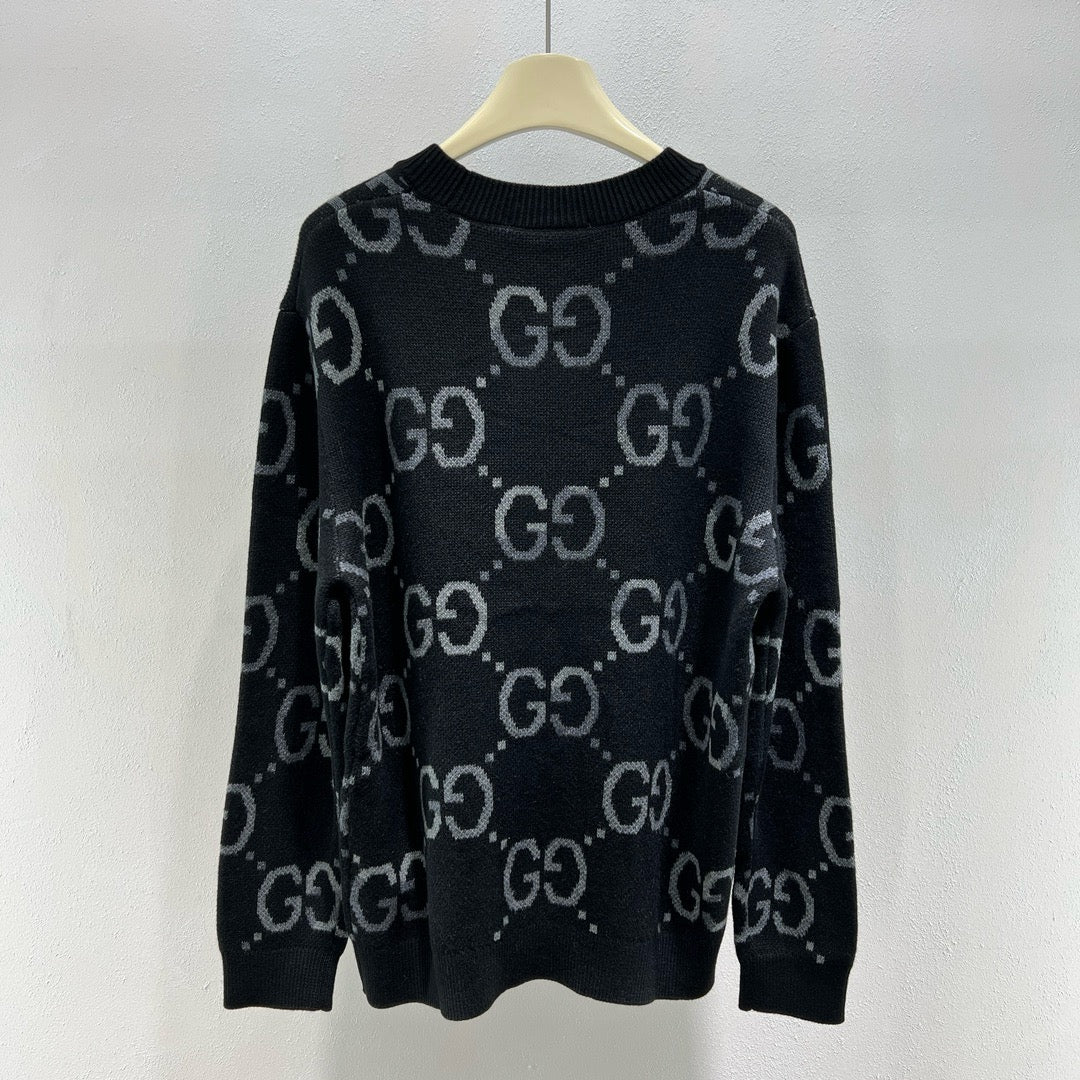Black Jacquard Monogram Crewneck - Men's