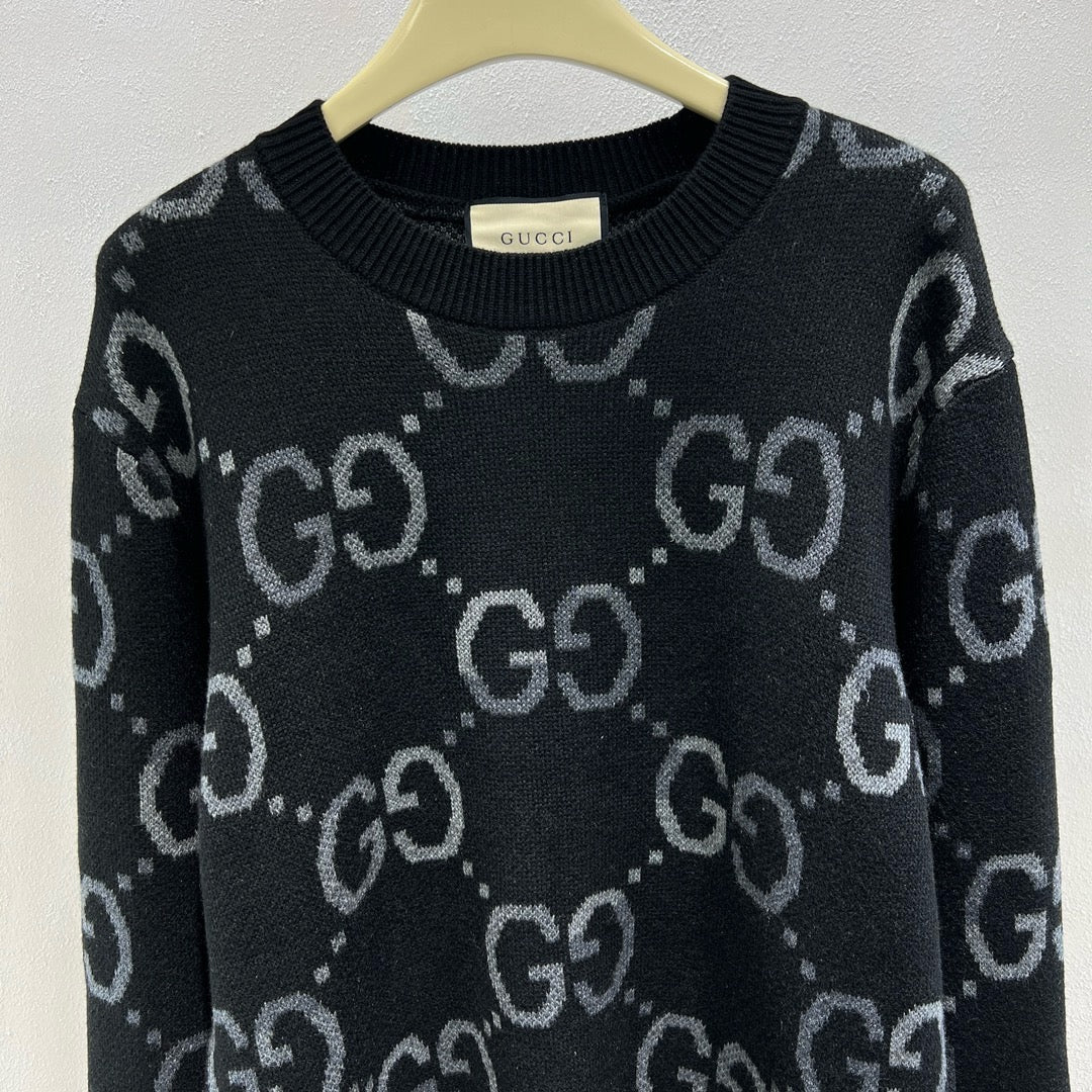 Black Jacquard Monogram Crewneck - Men's