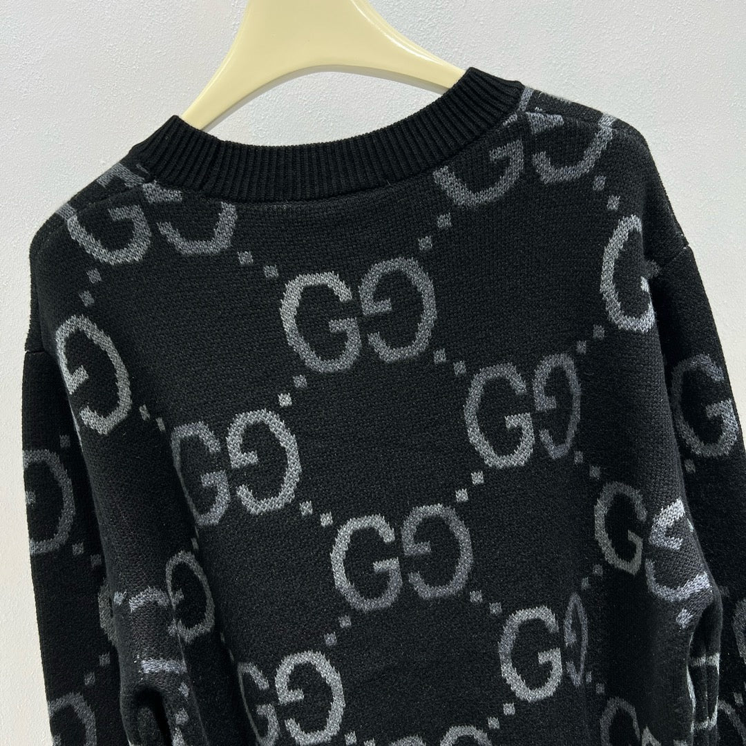 Black Jacquard Monogram Crewneck - Men's