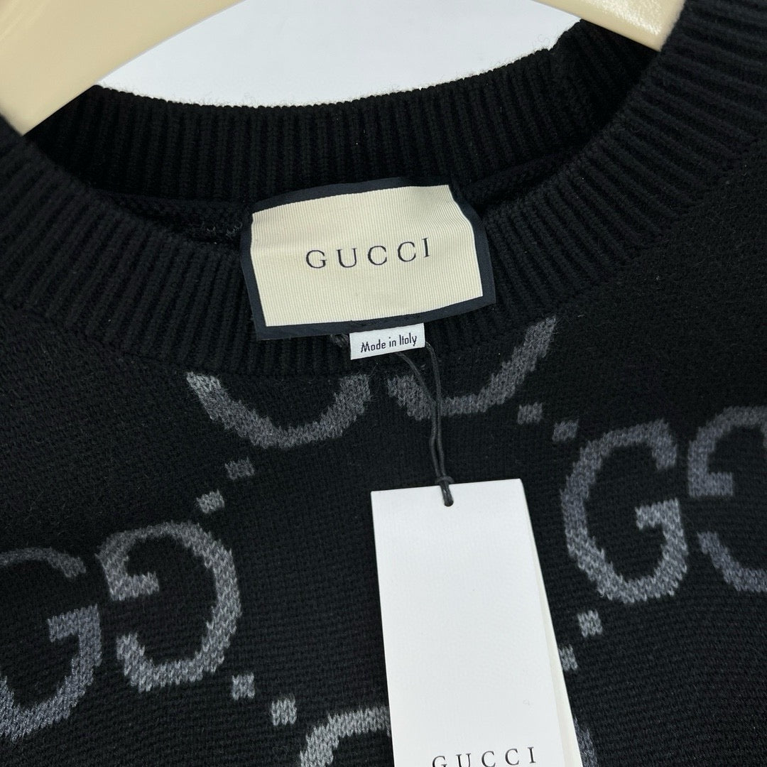 Black Jacquard Monogram Crewneck - Men's