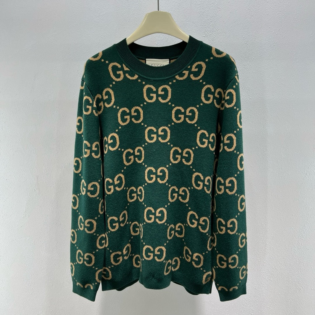 Green Jacquard Monogram Crewneck - Men's