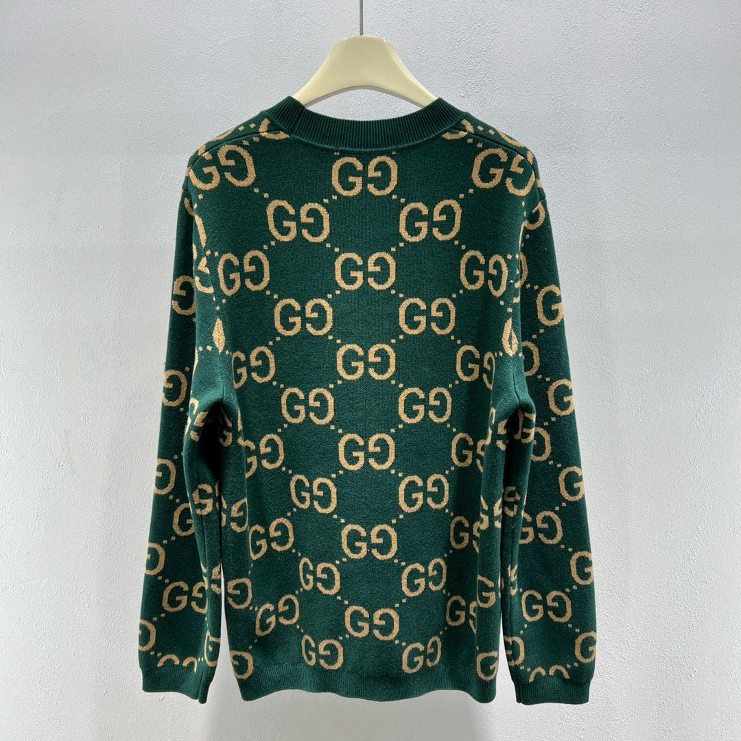 Green Jacquard Monogram Crewneck - Men's