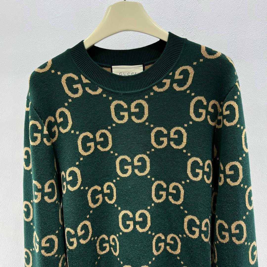Green Jacquard Monogram Crewneck - Men's