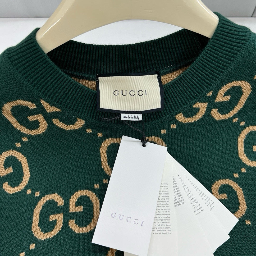 Green Jacquard Monogram Crewneck - Men's
