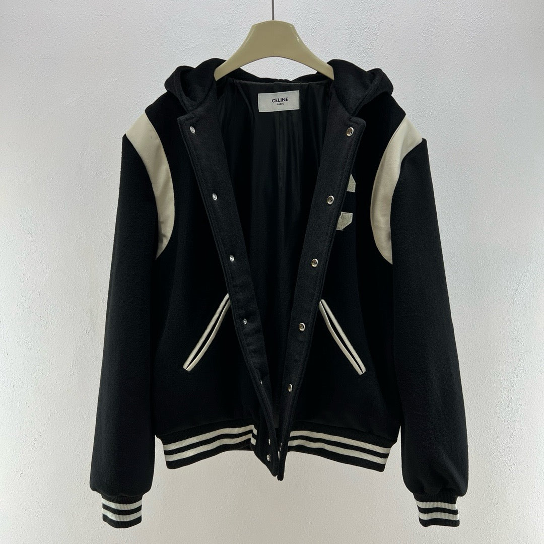 Black Wool Hooded Varsity - Men's