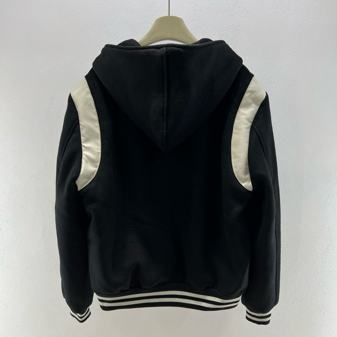 Black Wool Hooded Varsity - Men's