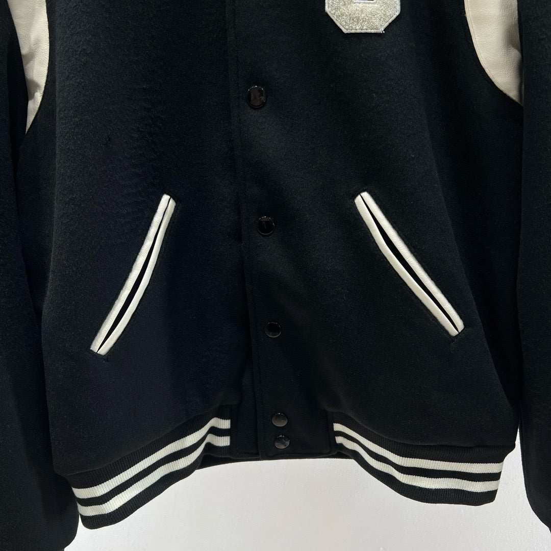 Black Wool Hooded Varsity - Men's