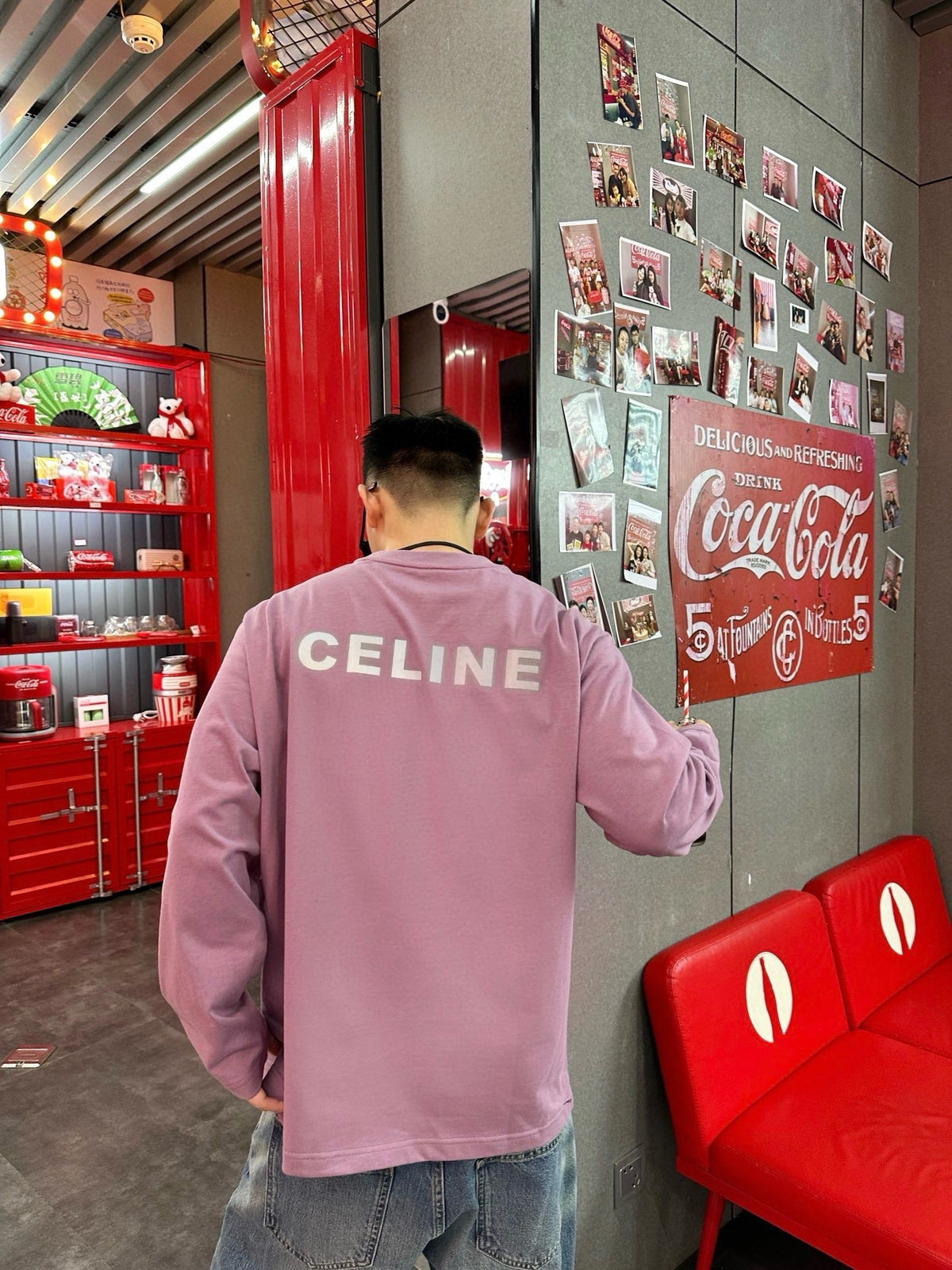 Pink Cotton Plain Crewneck - Men's