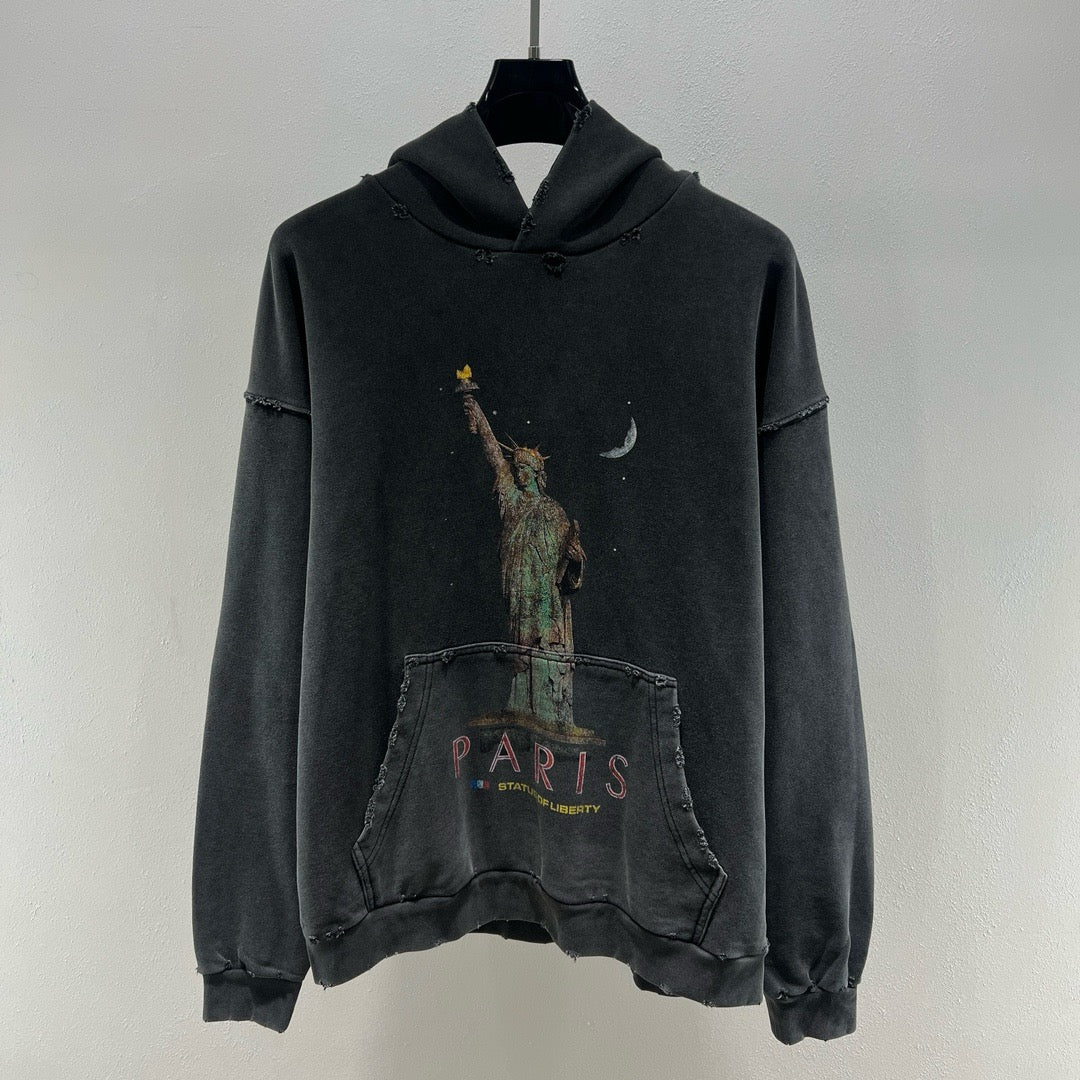 Grey Cotton Washed Print Pullover - Men's