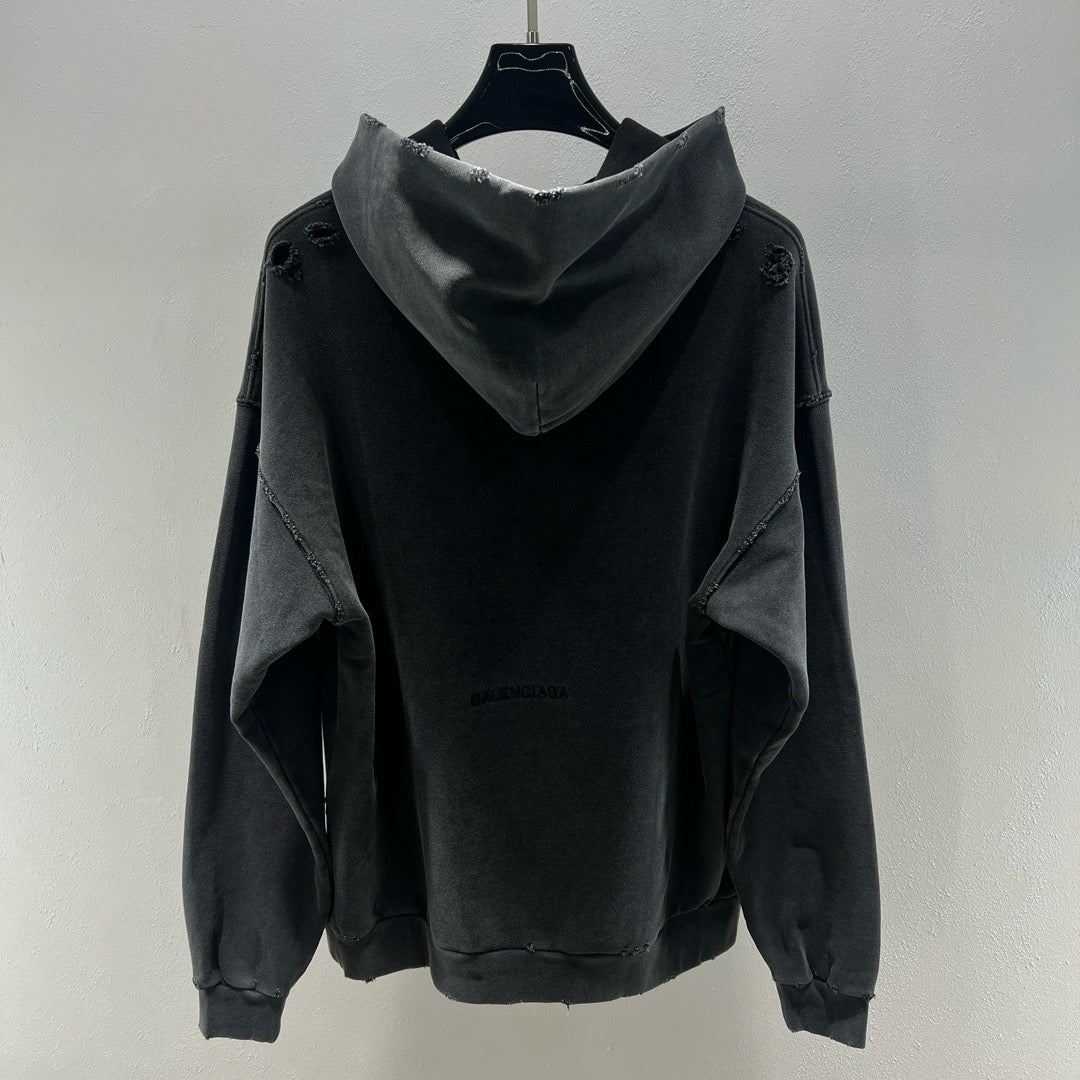 Grey Cotton Washed Print Pullover - Men's
