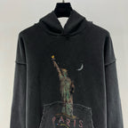 Grey Cotton Washed Print Pullover - Men's